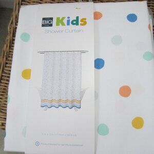 NIP/Big Kids Fabric Shower Curtain White W Stripes & Polka Dots/BRAND NEW!